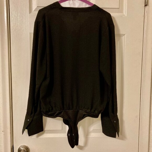 NWT, SZ L, Chiffon w/ Eyelash Lace Trim Bodysuit, Black - Picture 4 of 5